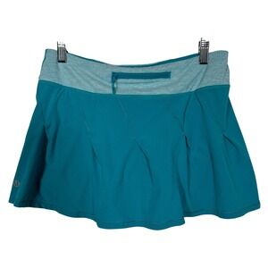 Lululemon Pace Setter Skirt Teal Blue Striped Pleated Athletic Skort‎ Womens 6